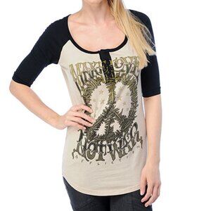 Affliction Love Not War Graphic Henley Raglan T Shirt